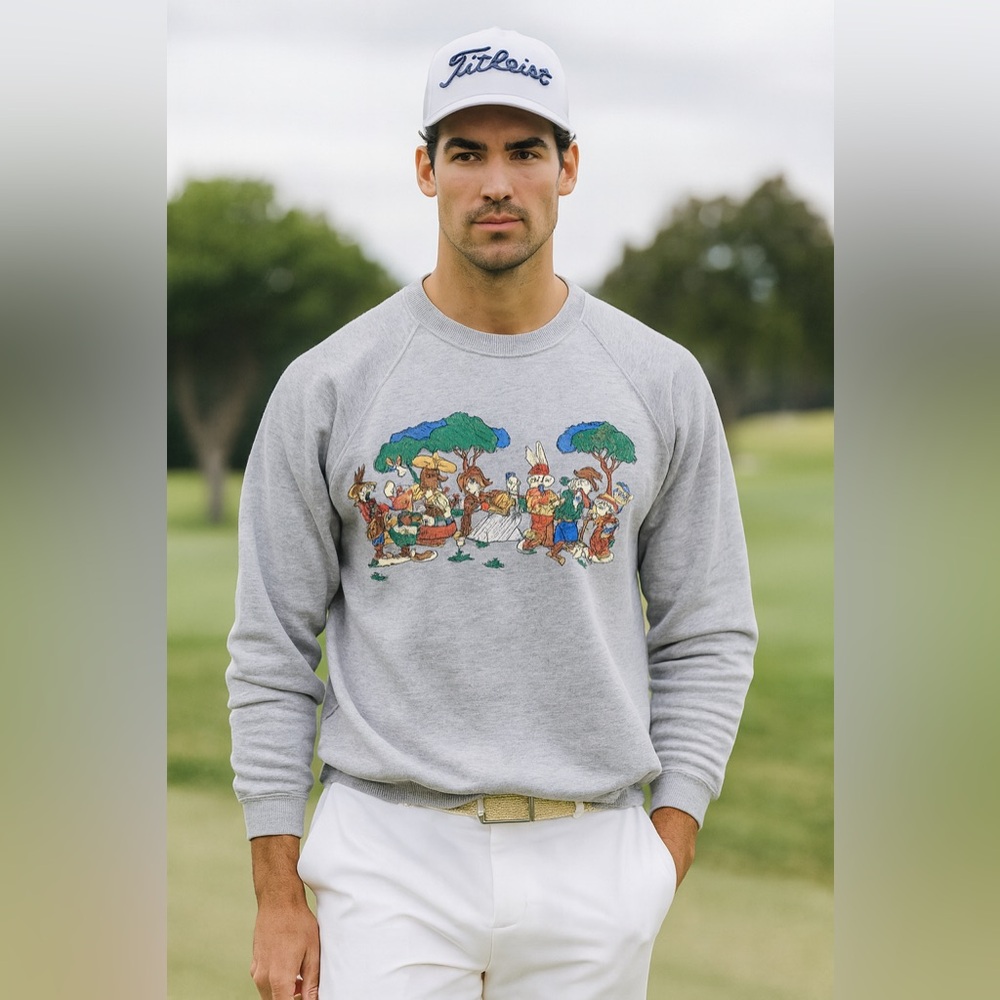 Vintage 1991 Acme Clothing Looney Tunes Golf Embroidered Grey Sweatshirt XL - Picture 8 of 8